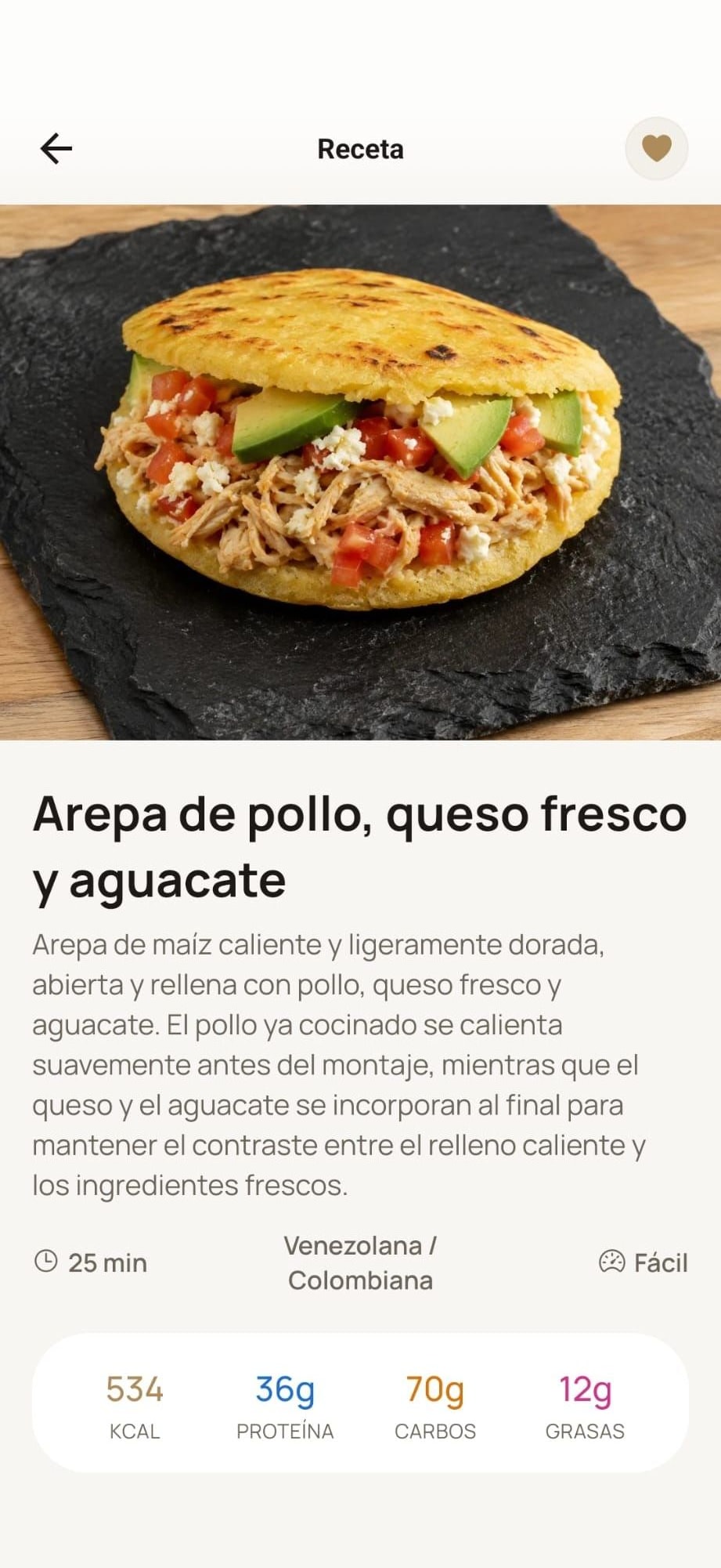 Ficha resumen de receta con tiempo y macros en MyProgressFit