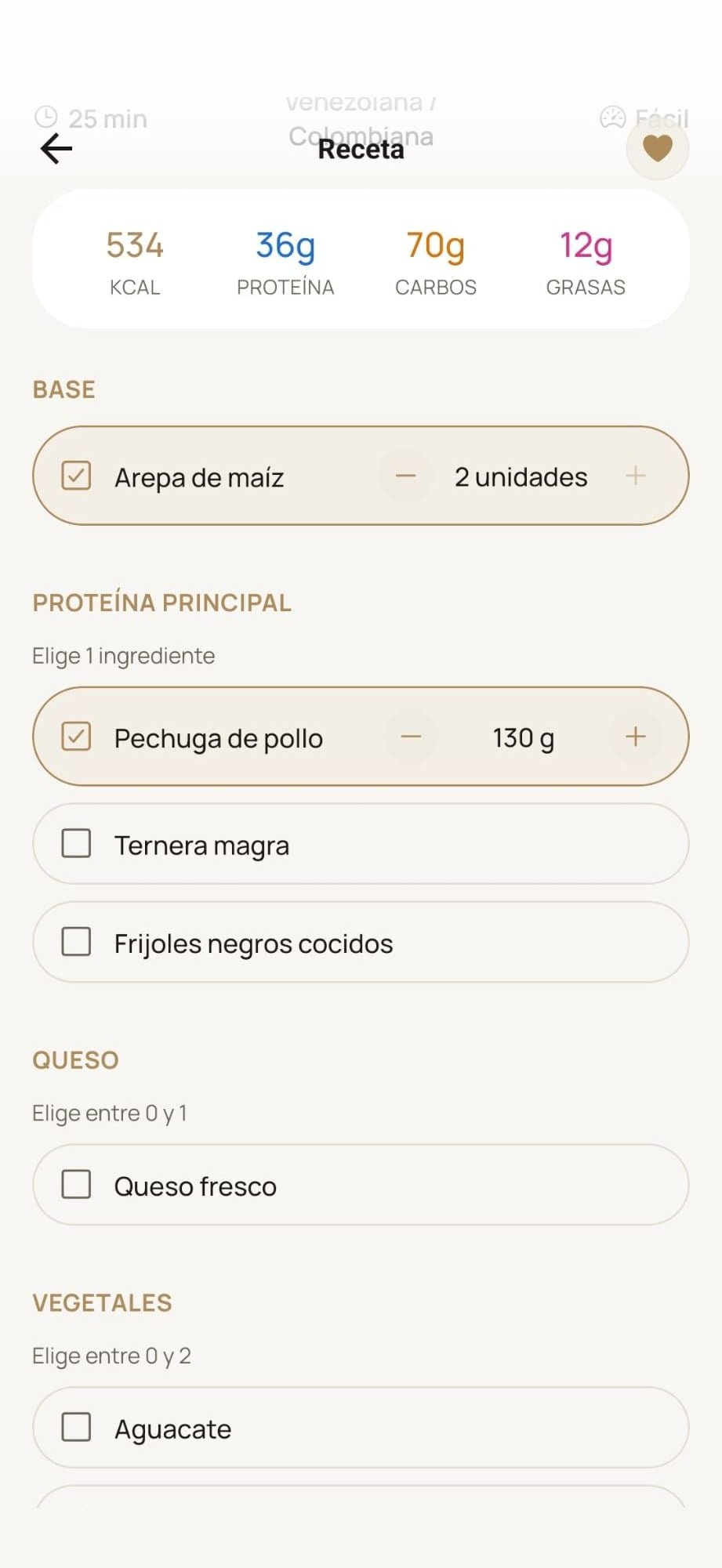 Sustitución de ingredientes en recetas en MyProgressFit