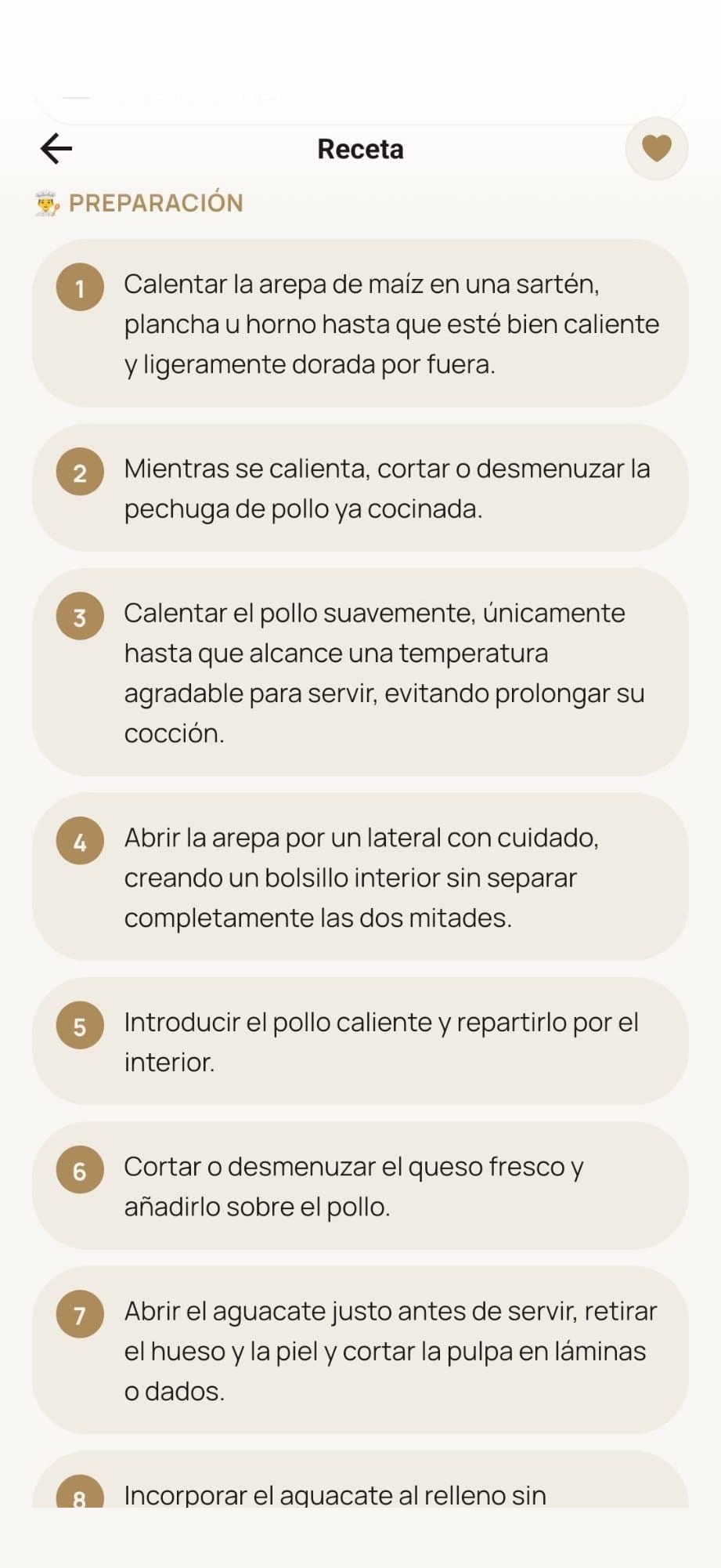 Pasos de preparación de receta en MyProgressFit