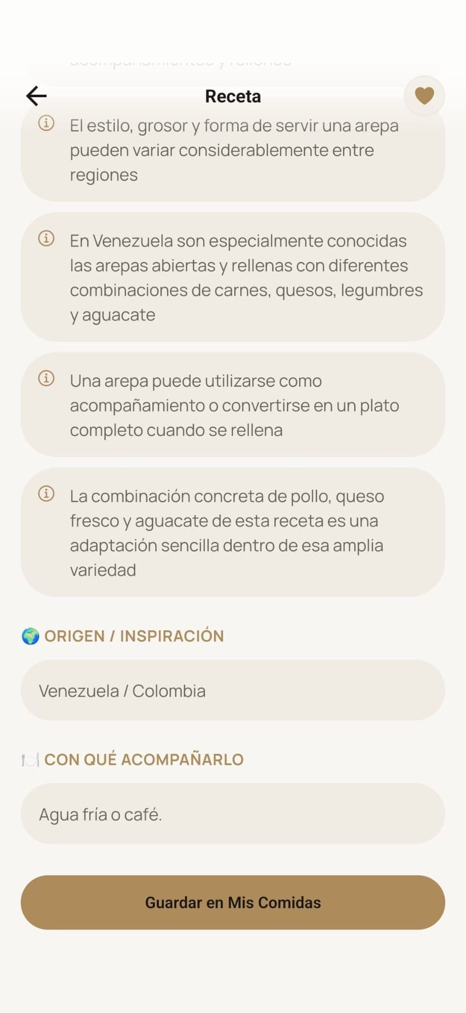 Contexto culinario y guardado de receta en MyProgressFit